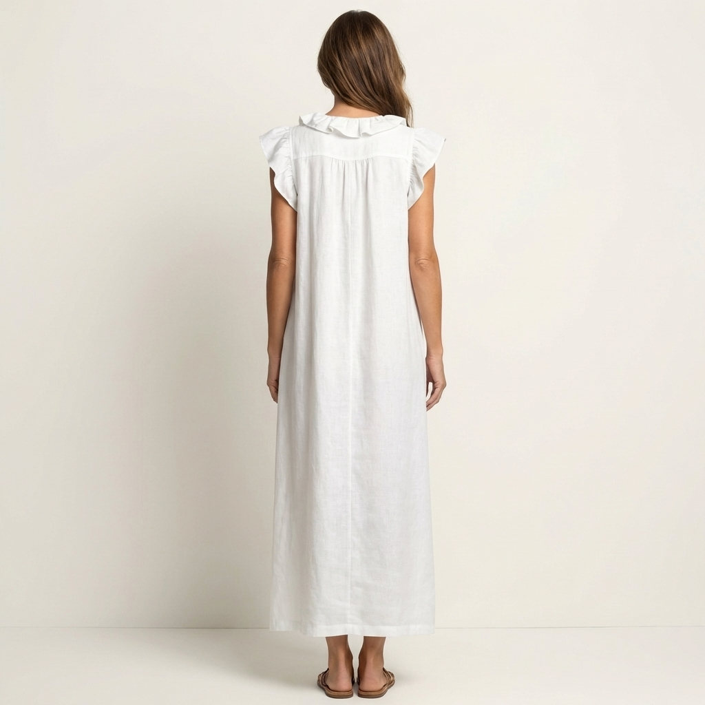 Anouk | Ruffle V-Hals Linnen Maxi Jurk