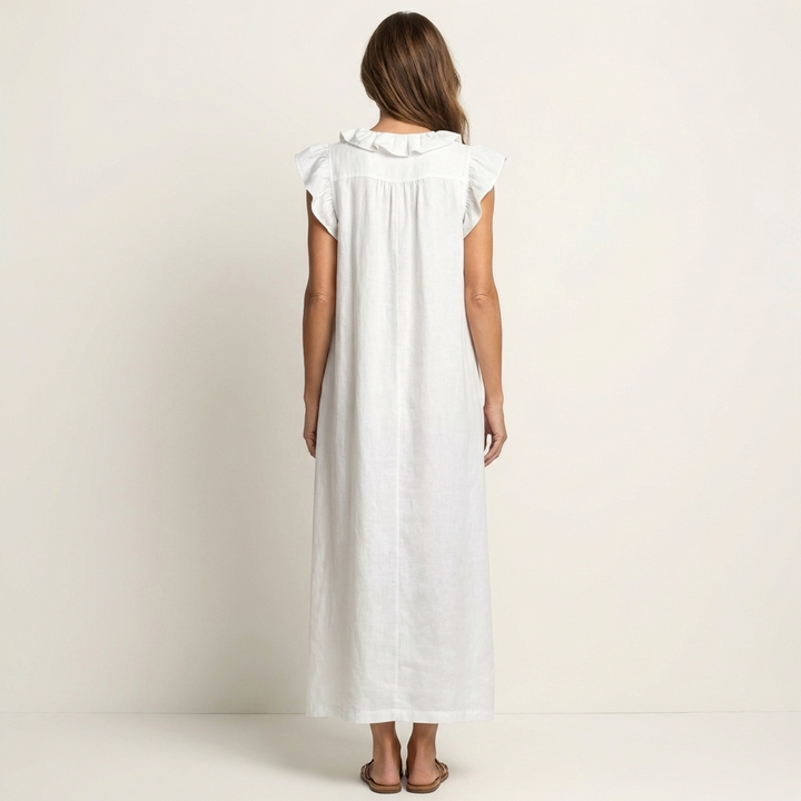 Anouk | Ruffle V-Hals Linnen Maxi Jurk