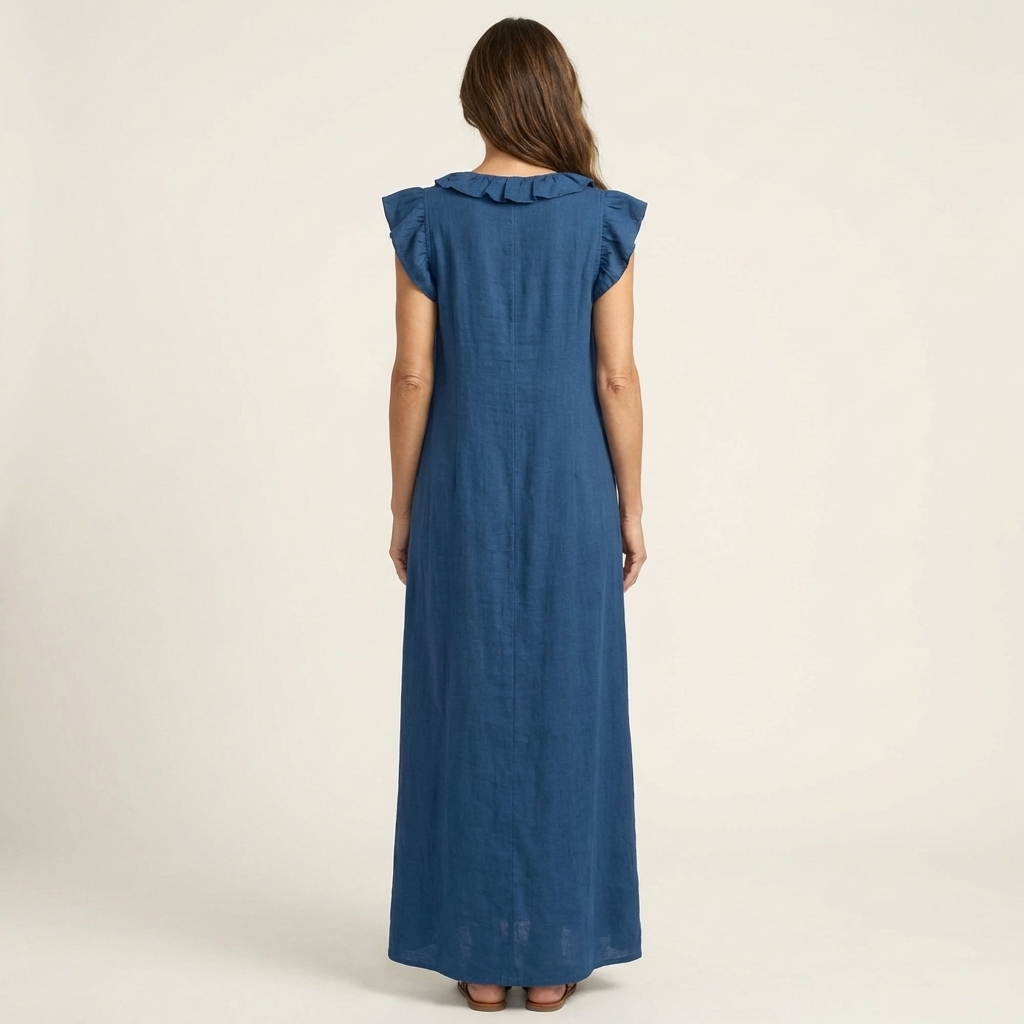 Anouk | Ruffle V-Hals Linnen Maxi Jurk