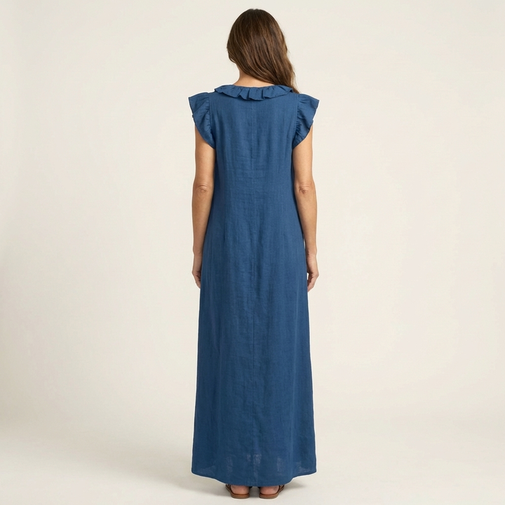 Anouk | Ruffle V-Hals Linnen Maxi Jurk