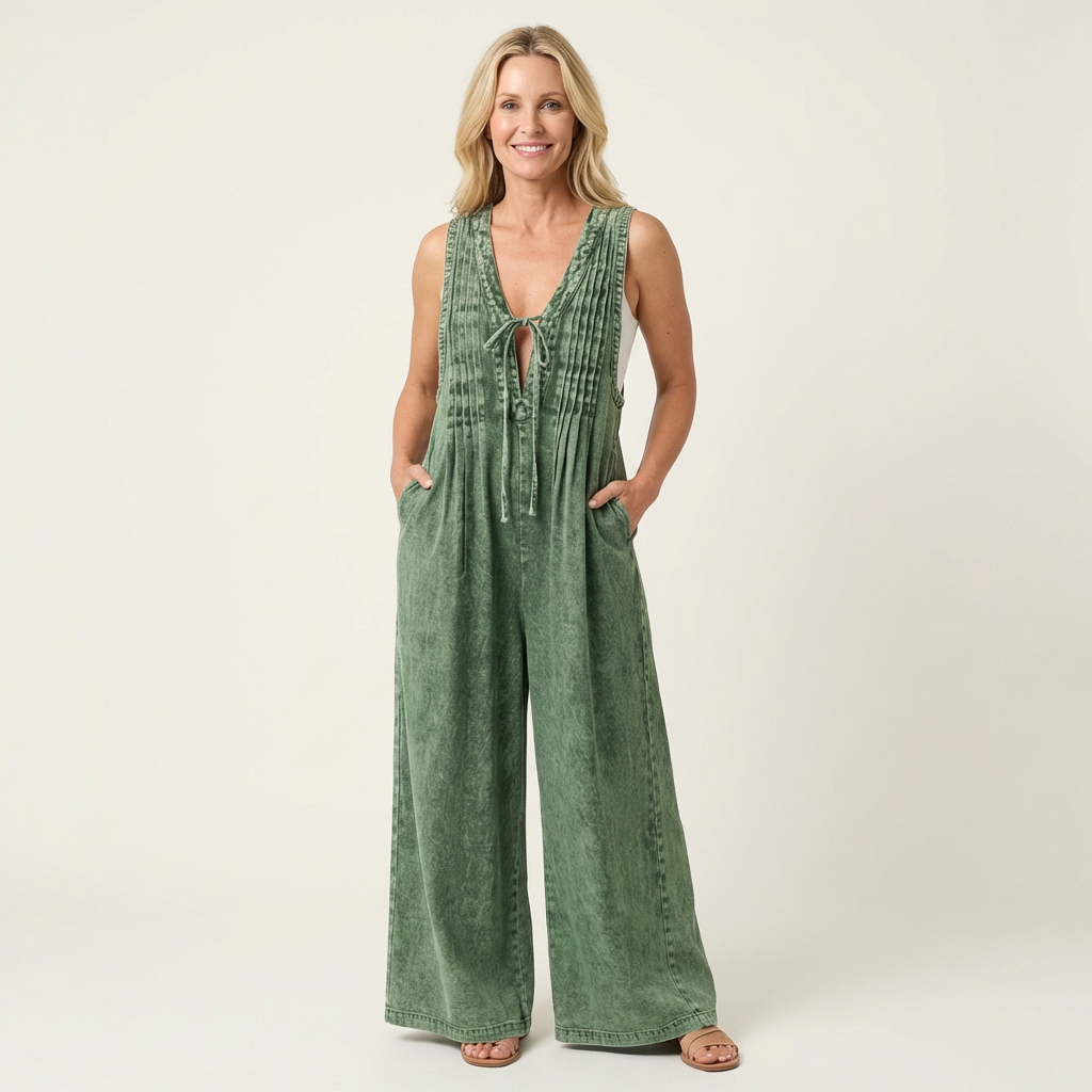 Griselda | Denim jumpsuit met wijde plooibenen