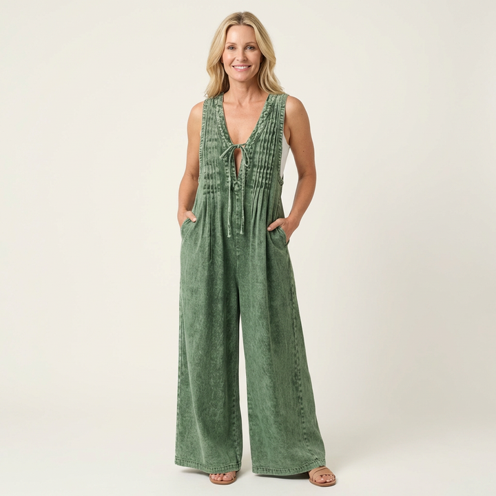 Griselda | Denim jumpsuit met wijde plooibenen