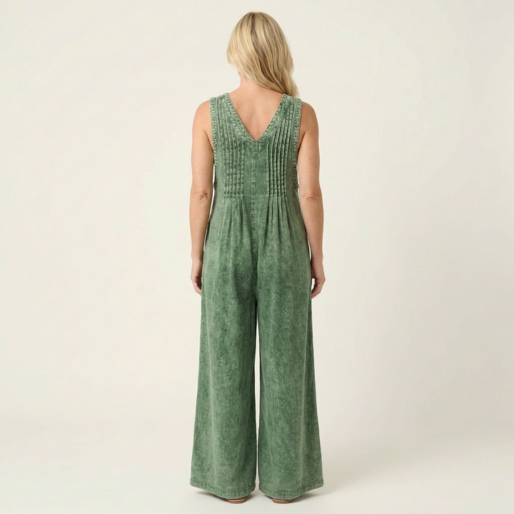Griselda | Denim jumpsuit met wijde plooibenen