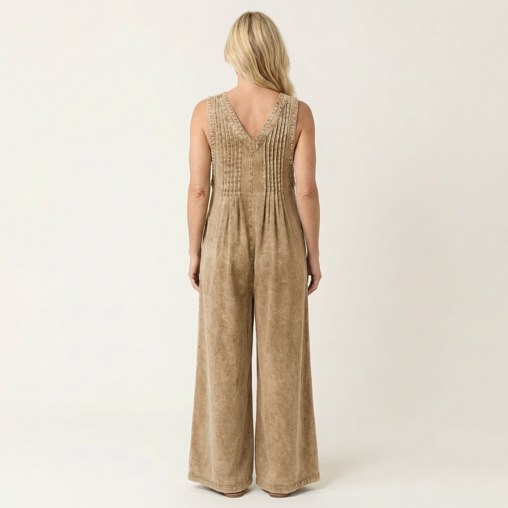 Griselda | Denim jumpsuit met wijde plooibenen