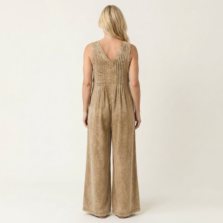 Griselda | Denim jumpsuit met wijde plooibenen