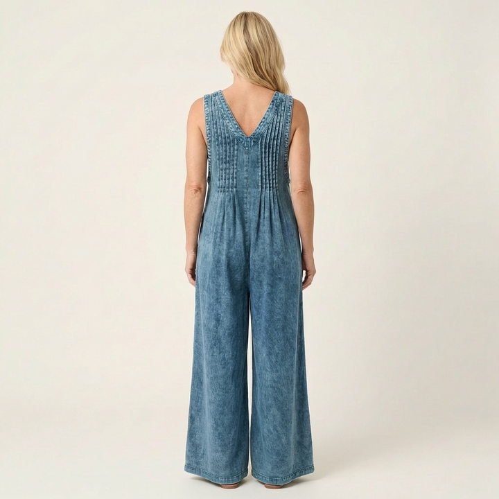 Griselda | Denim jumpsuit met wijde plooibenen