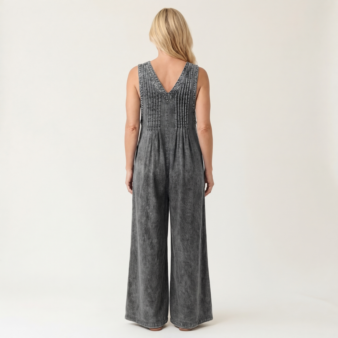 Griselda | Denim jumpsuit met wijde plooibenen