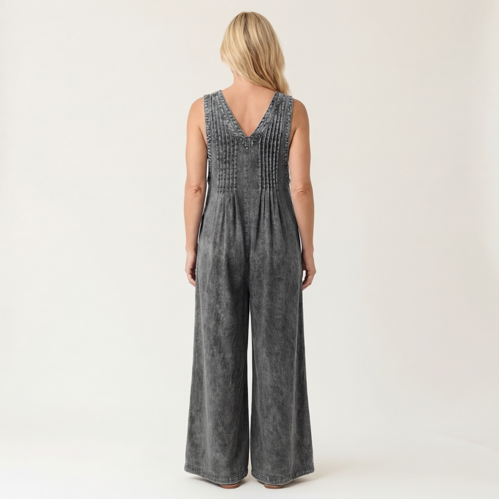 Griselda | Denim jumpsuit met wijde plooibenen