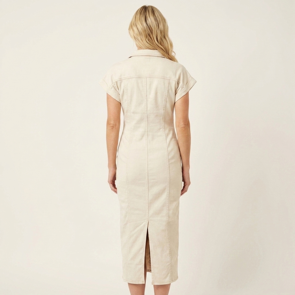 Maya | Midi Bodycon Denim Jurk met Voor Knopen