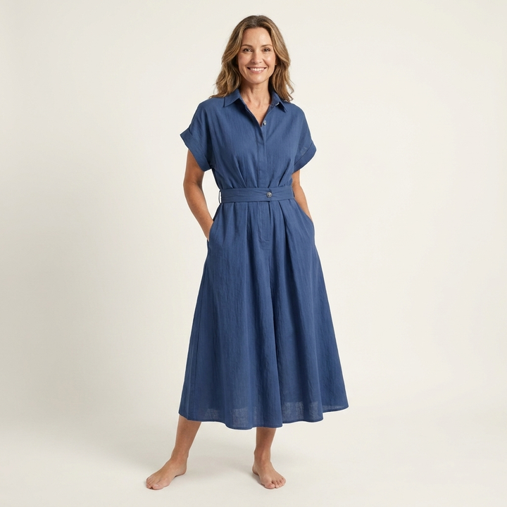 Melody | Midi Jeans Jurk met Knopen en Ceintuur