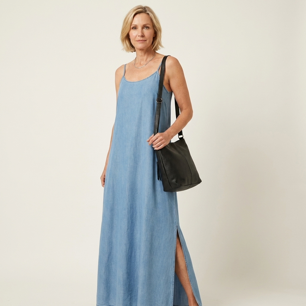 Azure | Maxi Denim Jurk met Zijsplit