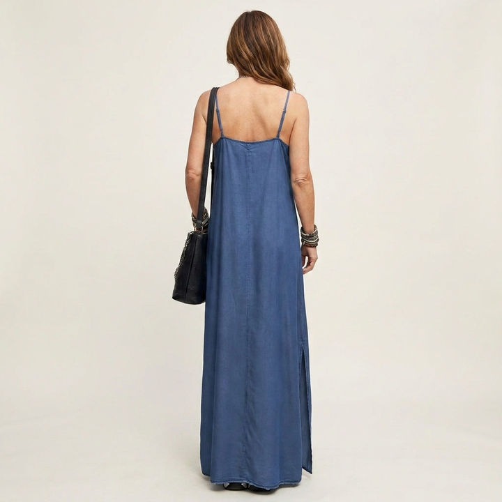 Azure | Maxi Denim Jurk met Zijsplit