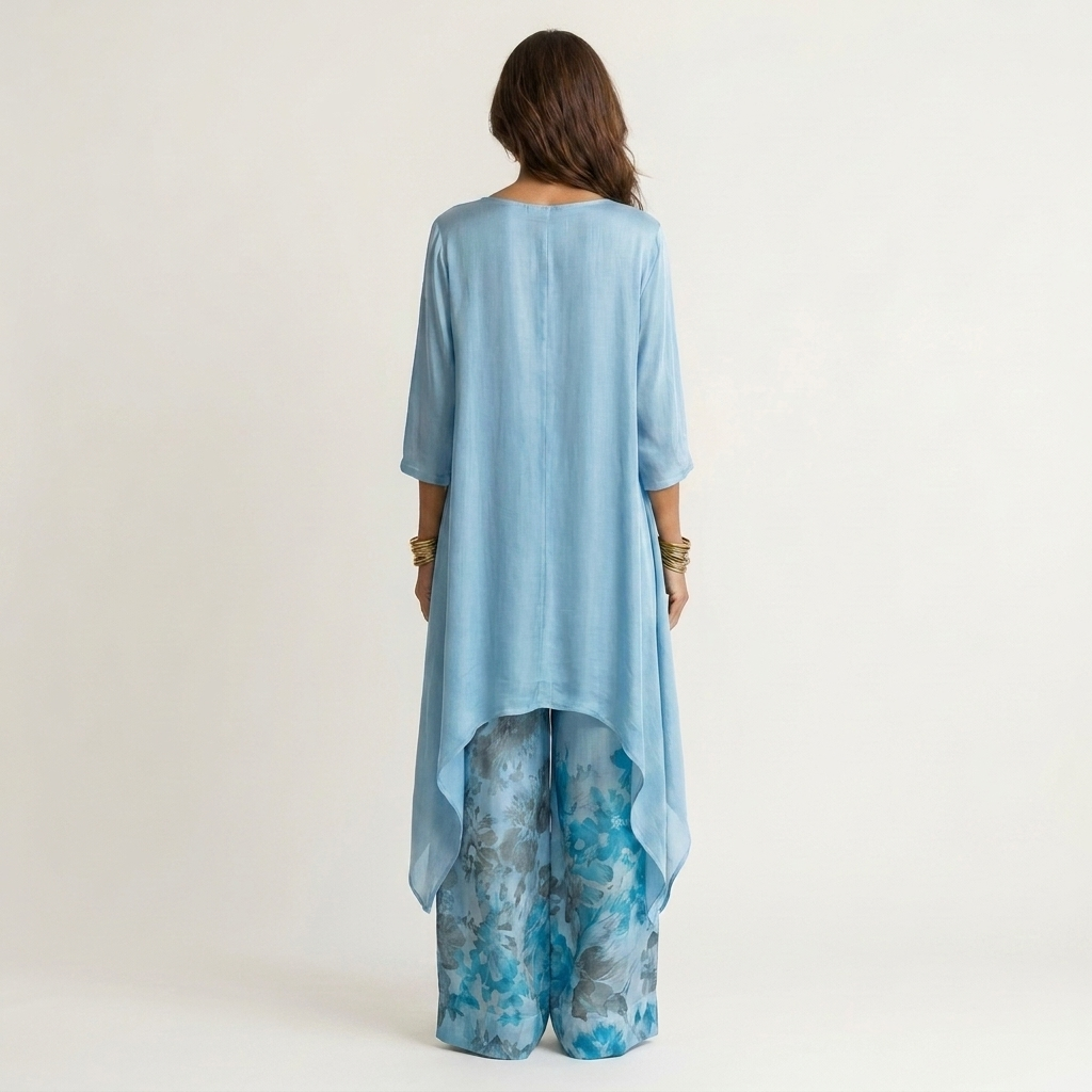 Maud | Katoen-Zijde Tweedelige Set met Asymmetrische Tuniek