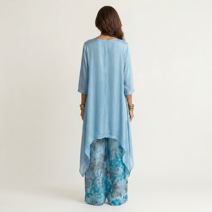 Maud | Katoen-Zijde Tweedelige Set met Asymmetrische Tuniek