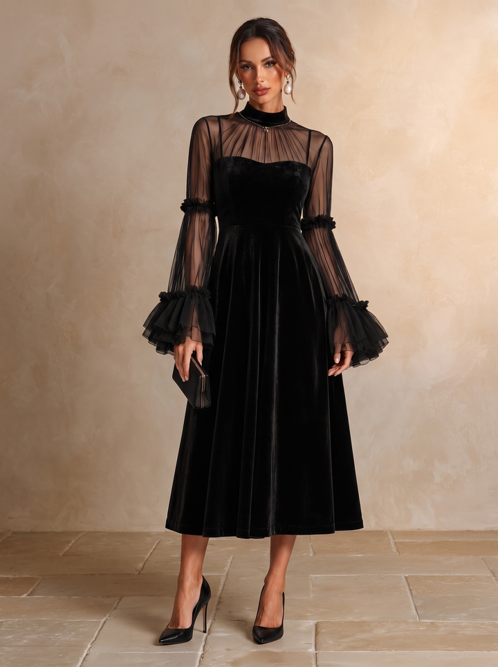 Berenice™ | Elegante Midi-Jurk met Transparante Mouwen
