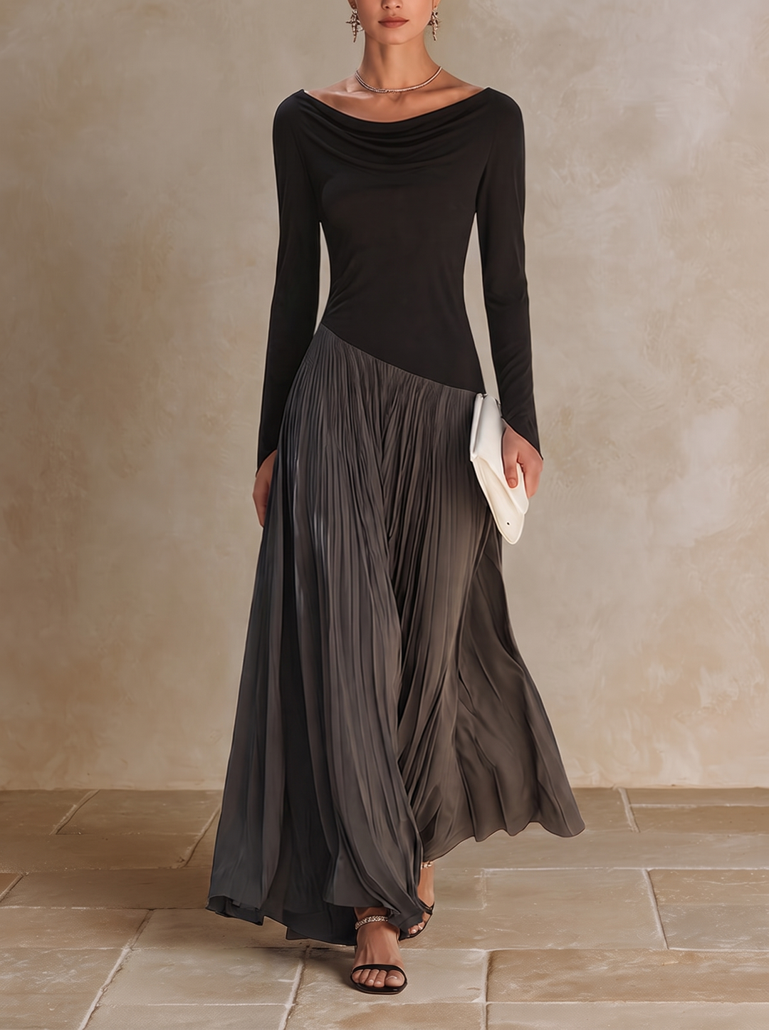 Virginia™ | Elegante Maxi-Jurk met Geplooide Rok