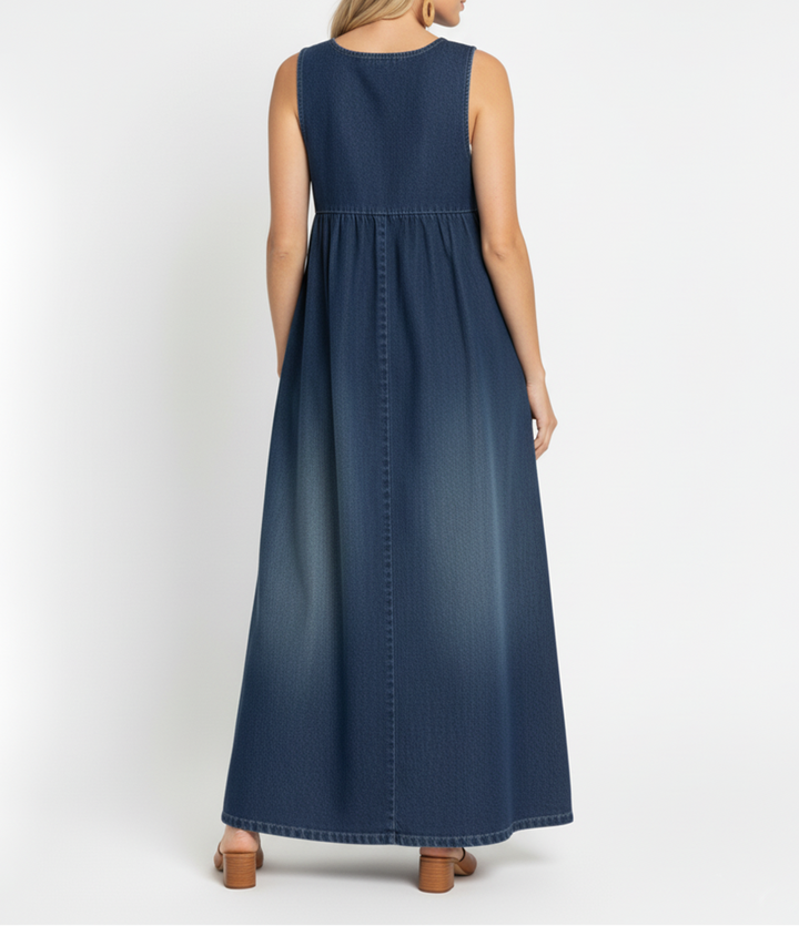 Karen | Lange Vintage Gewassen Denim Jurk met Een Vleugje Zachte Katoen