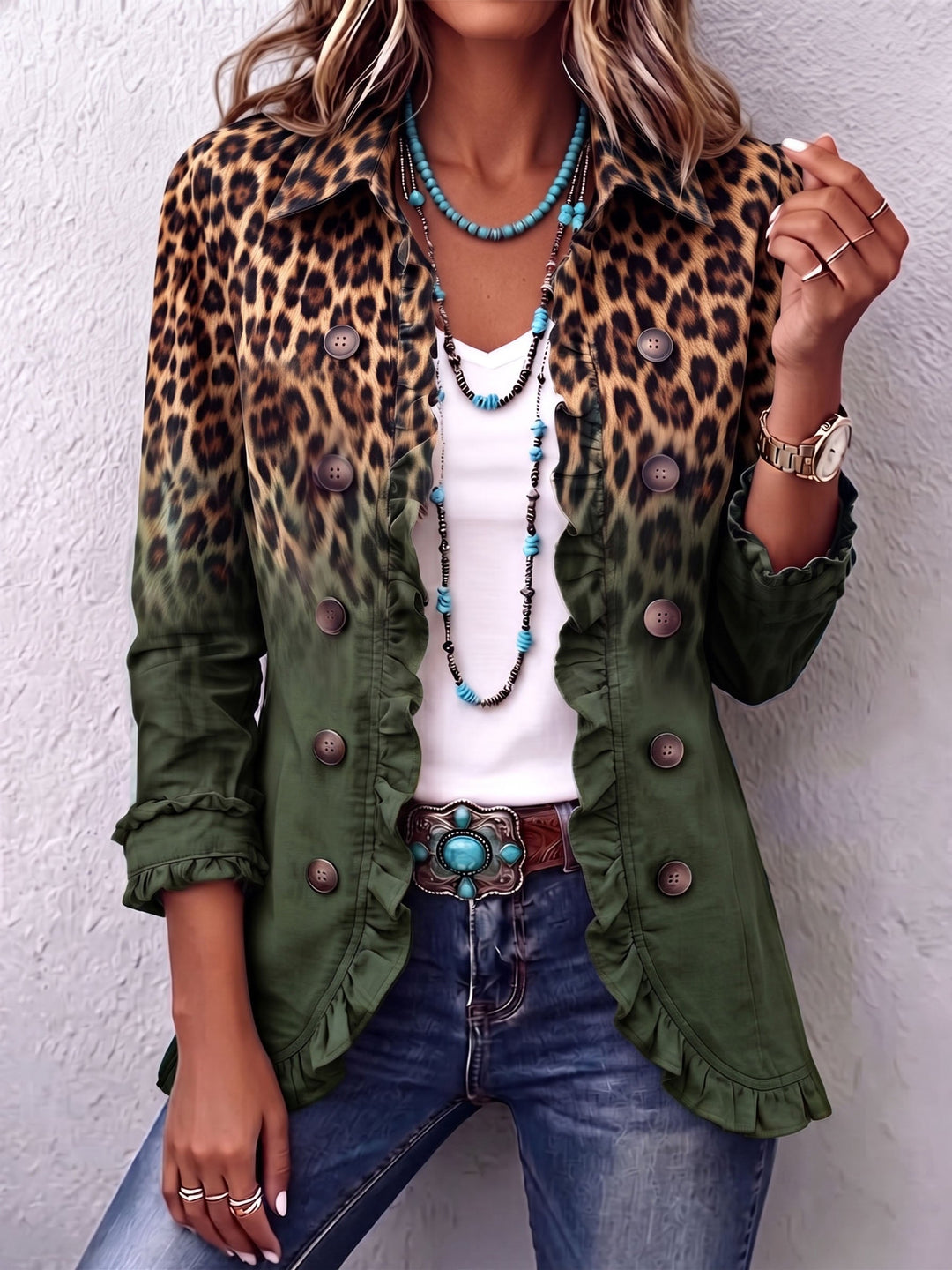 Cassandre | Blazer met kleurverloop, luipaardpatroon en ruches