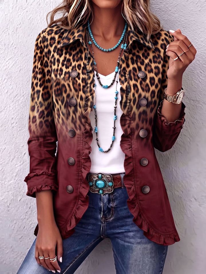 Cassandre | Blazer met kleurverloop, luipaardpatroon en ruches