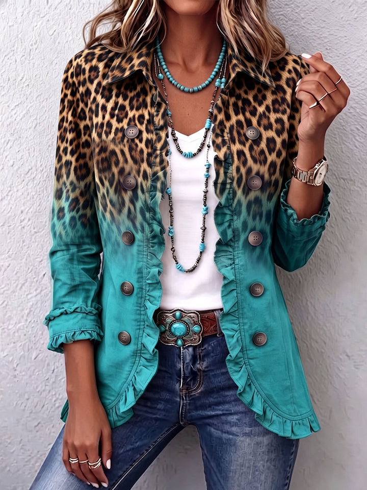 Cassandre | Blazer met kleurverloop, luipaardpatroon en ruches
