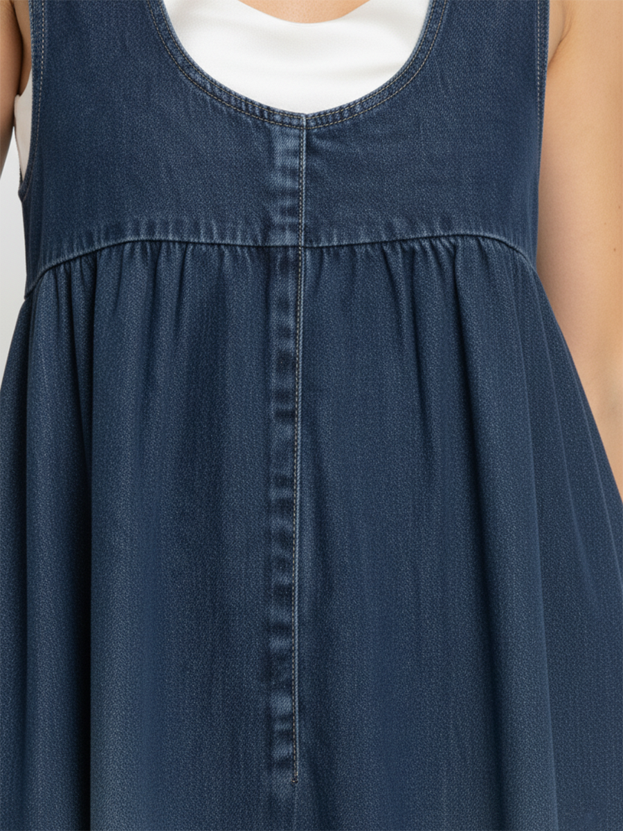 Karen | Lange Vintage Gewassen Denim Jurk met Een Vleugje Zachte Katoen