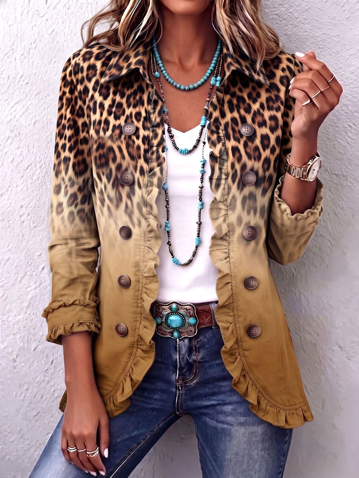 Cassandre | Blazer met kleurverloop, luipaardpatroon en ruches