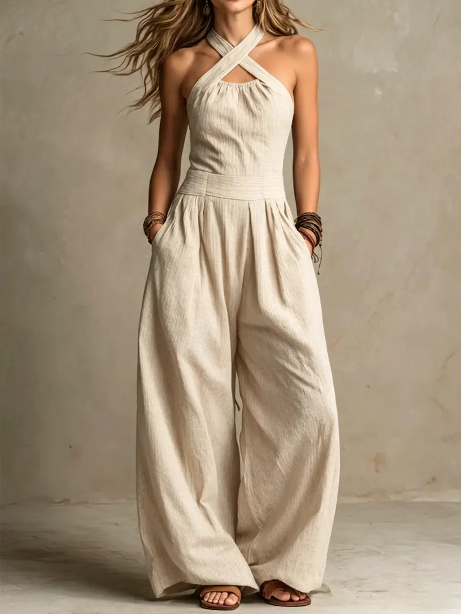 Sienna | Jumpsuit met gekruiste halterhals