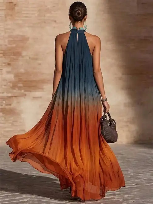 Paula | Lange halter/V jurk met ombre