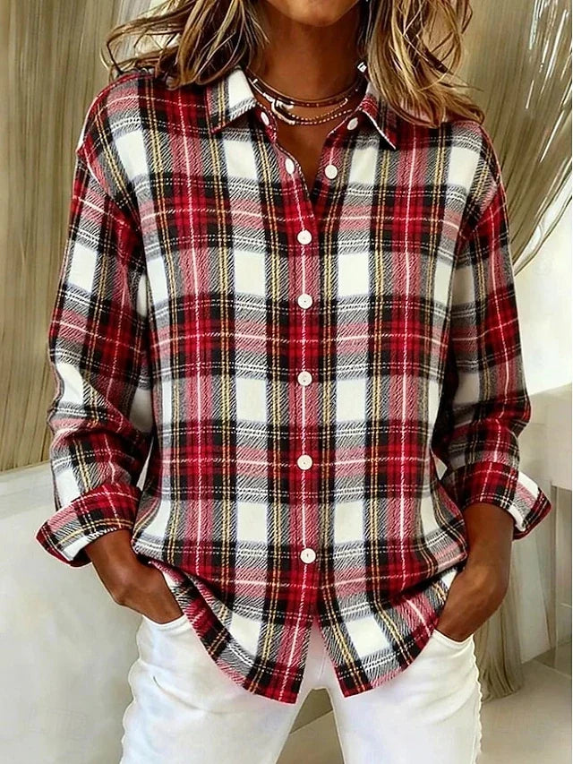Dulcie™ | Vintage Geruite Blouse met Knopen