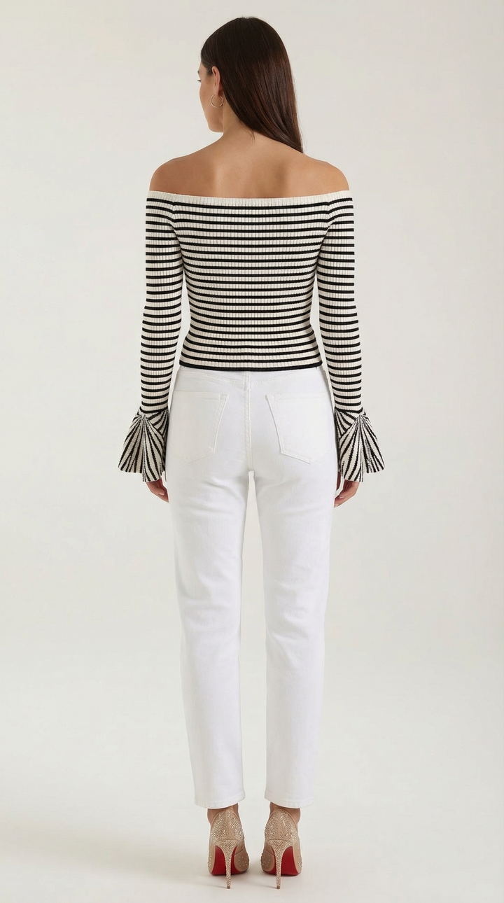 Anna Gestreepte Blouse met Pofmouwen