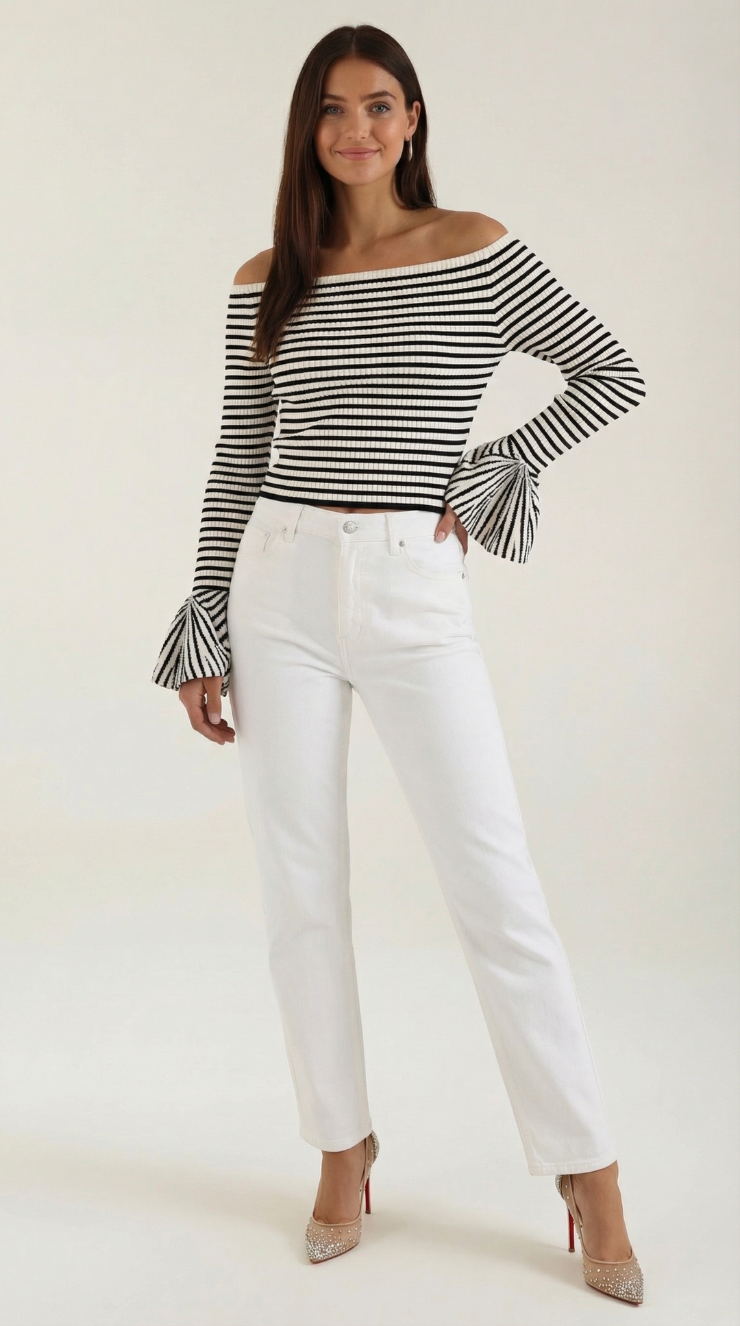 Anna Gestreepte Blouse met Pofmouwen