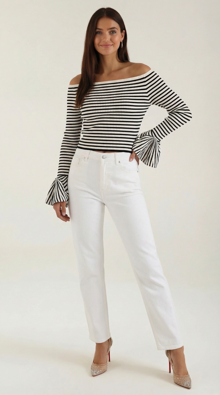 Anna Gestreepte Blouse met Pofmouwen