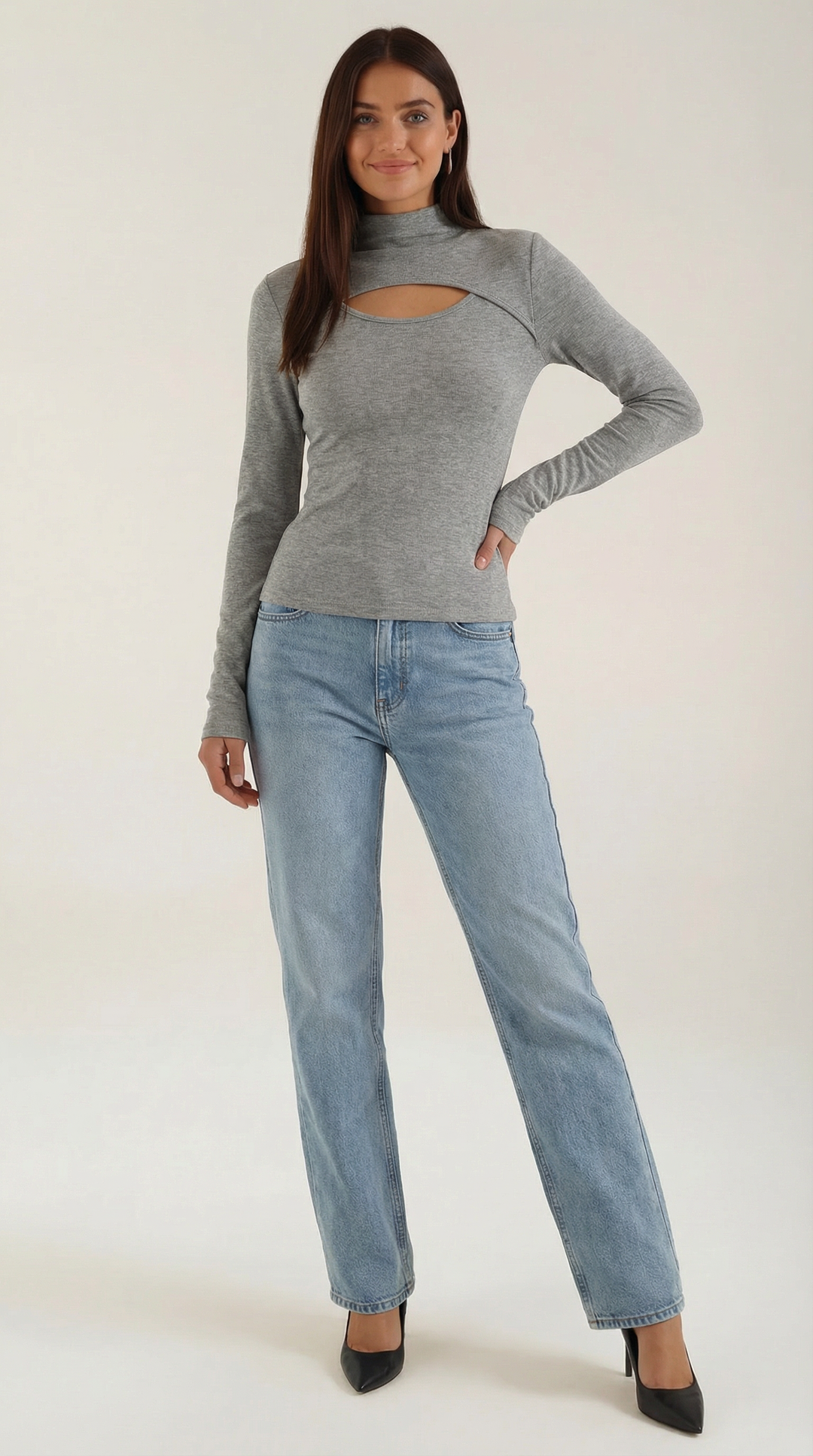 Barbara Chic Lange Mouwen Cutout Top