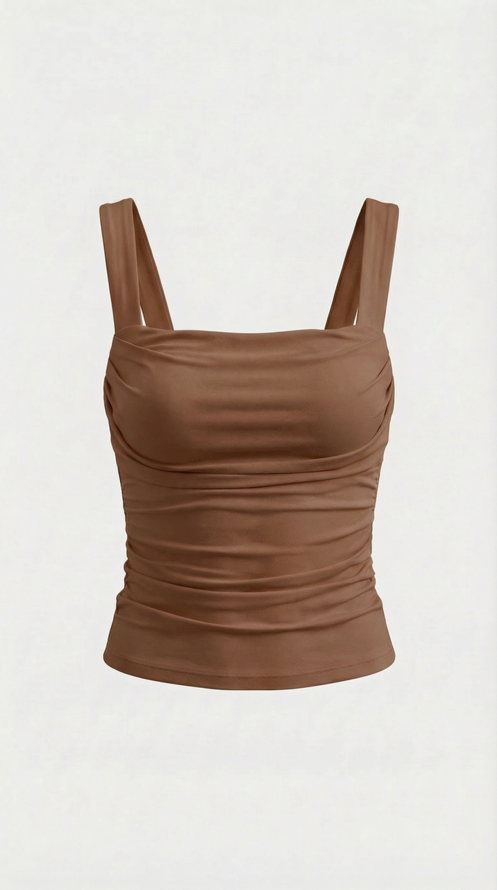 Blair Mouwloze Shirred Blouse met Vierkante Halslijn