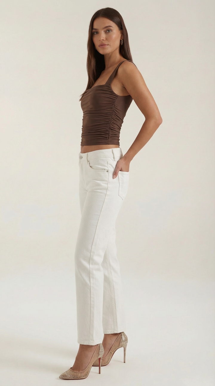 Blair Mouwloze Shirred Blouse met Vierkante Halslijn
