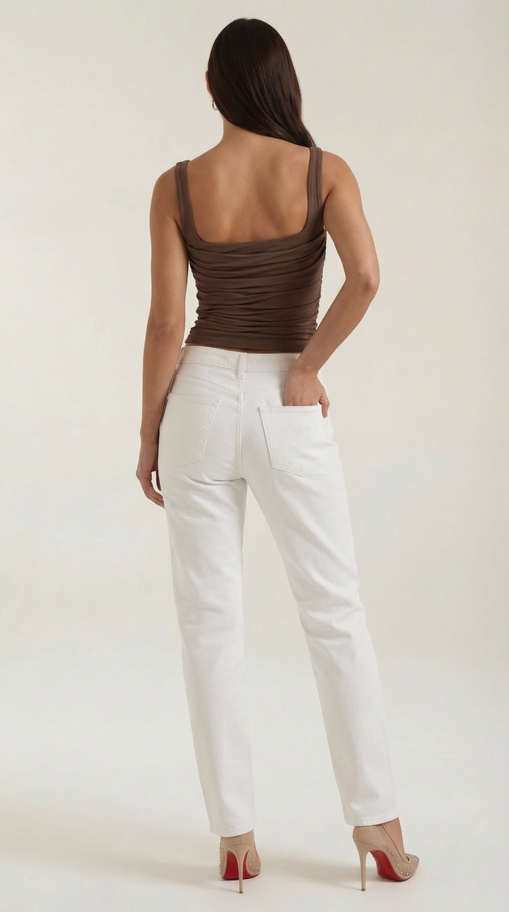 Blair Mouwloze Shirred Blouse met Vierkante Halslijn