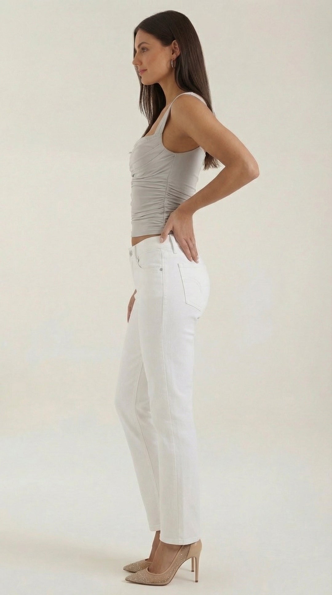 Blair Mouwloze Shirred Blouse met Vierkante Halslijn