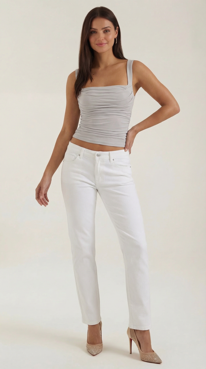 Blair Mouwloze Shirred Blouse met Vierkante Halslijn