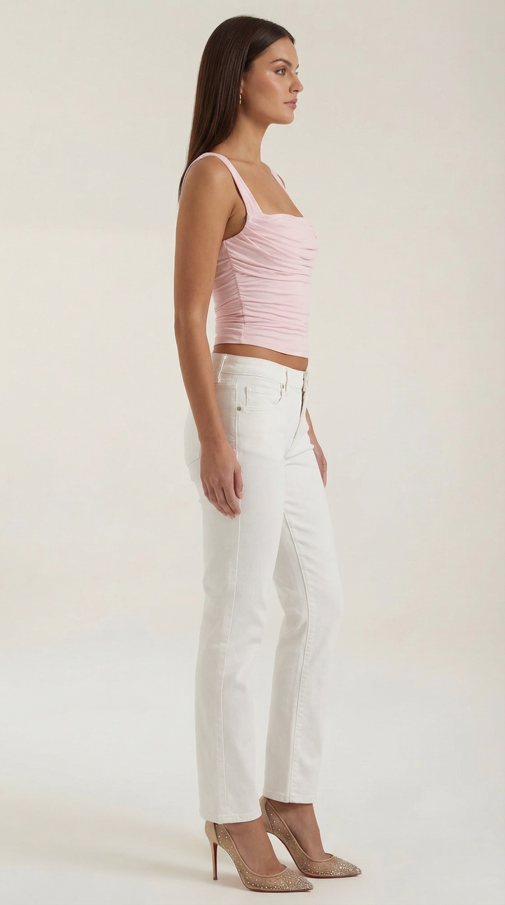 Blair Mouwloze Shirred Blouse met Vierkante Halslijn