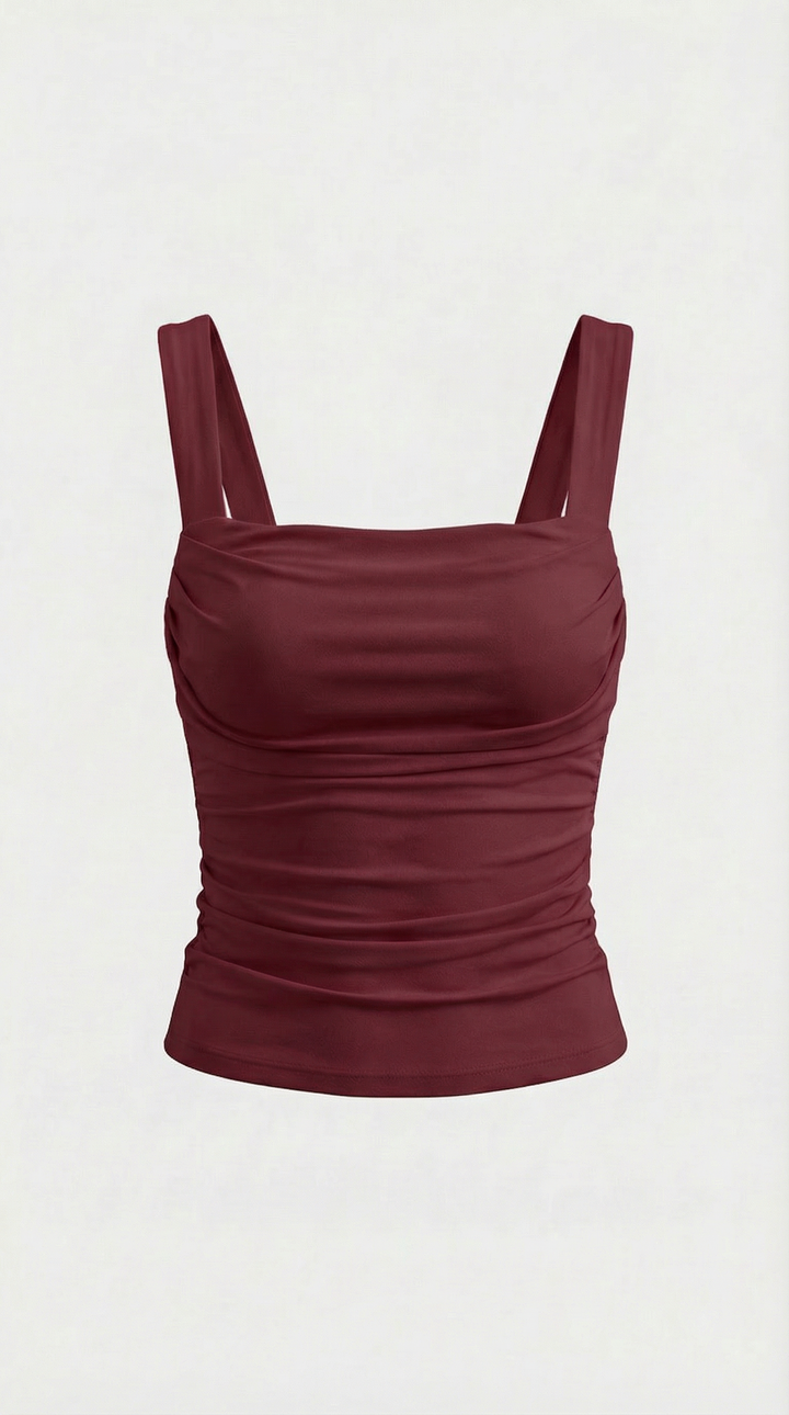 Blair Mouwloze Shirred Blouse met Vierkante Halslijn