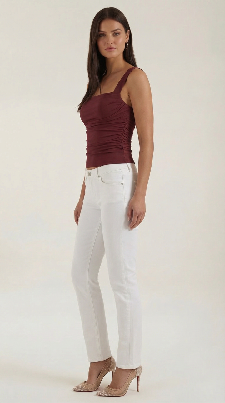Blair Mouwloze Shirred Blouse met Vierkante Halslijn
