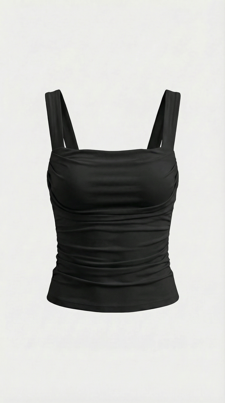 Blair Mouwloze Shirred Blouse met Vierkante Halslijn