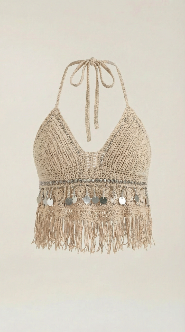 Brandy Boho Gebreide Haltertop
