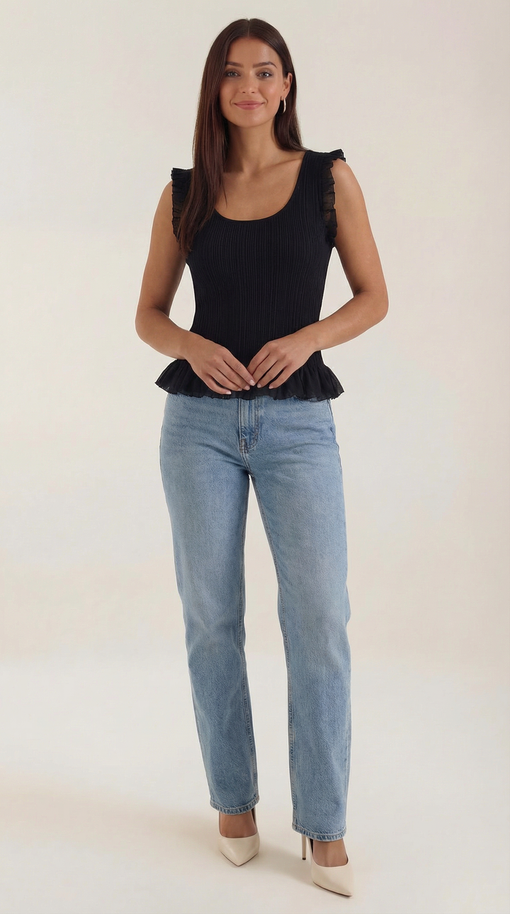 Carol geribbelde trui met ruffles
