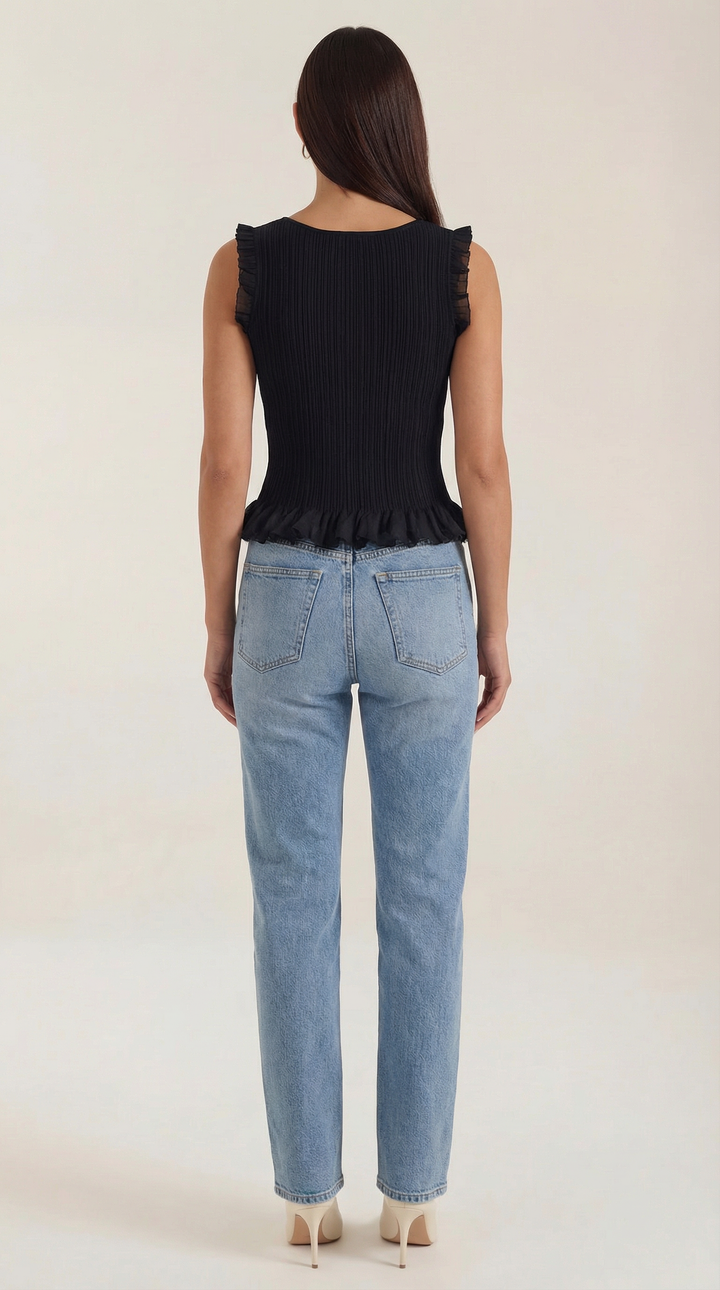 Carol geribbelde trui met ruffles