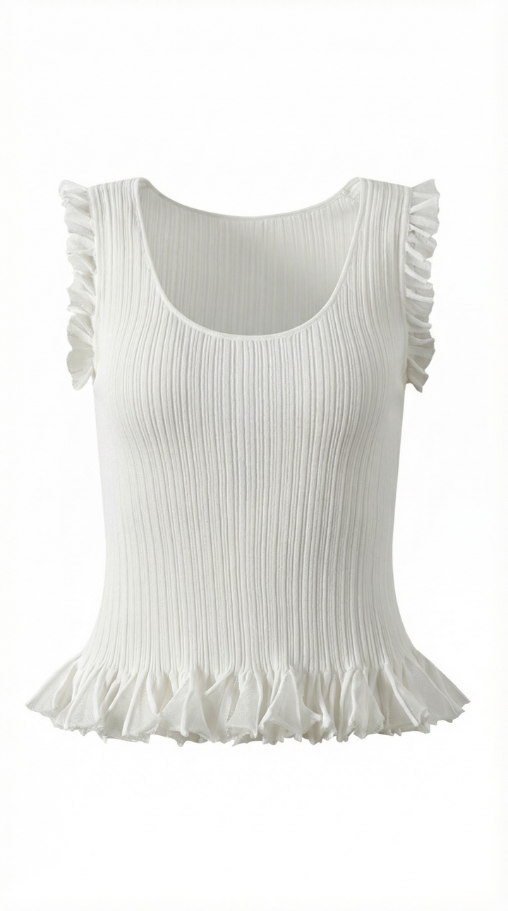 Carol geribbelde trui met ruffles