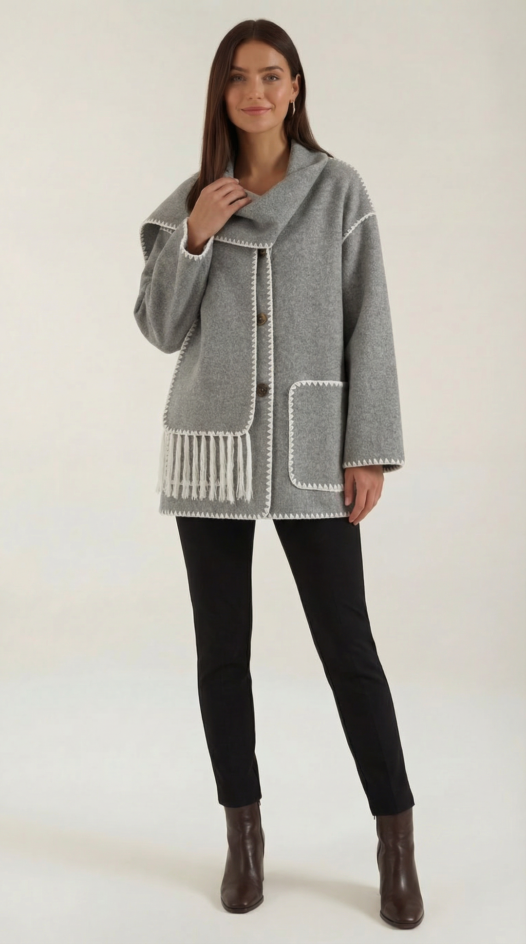 Catherine jas met contrast sjaal