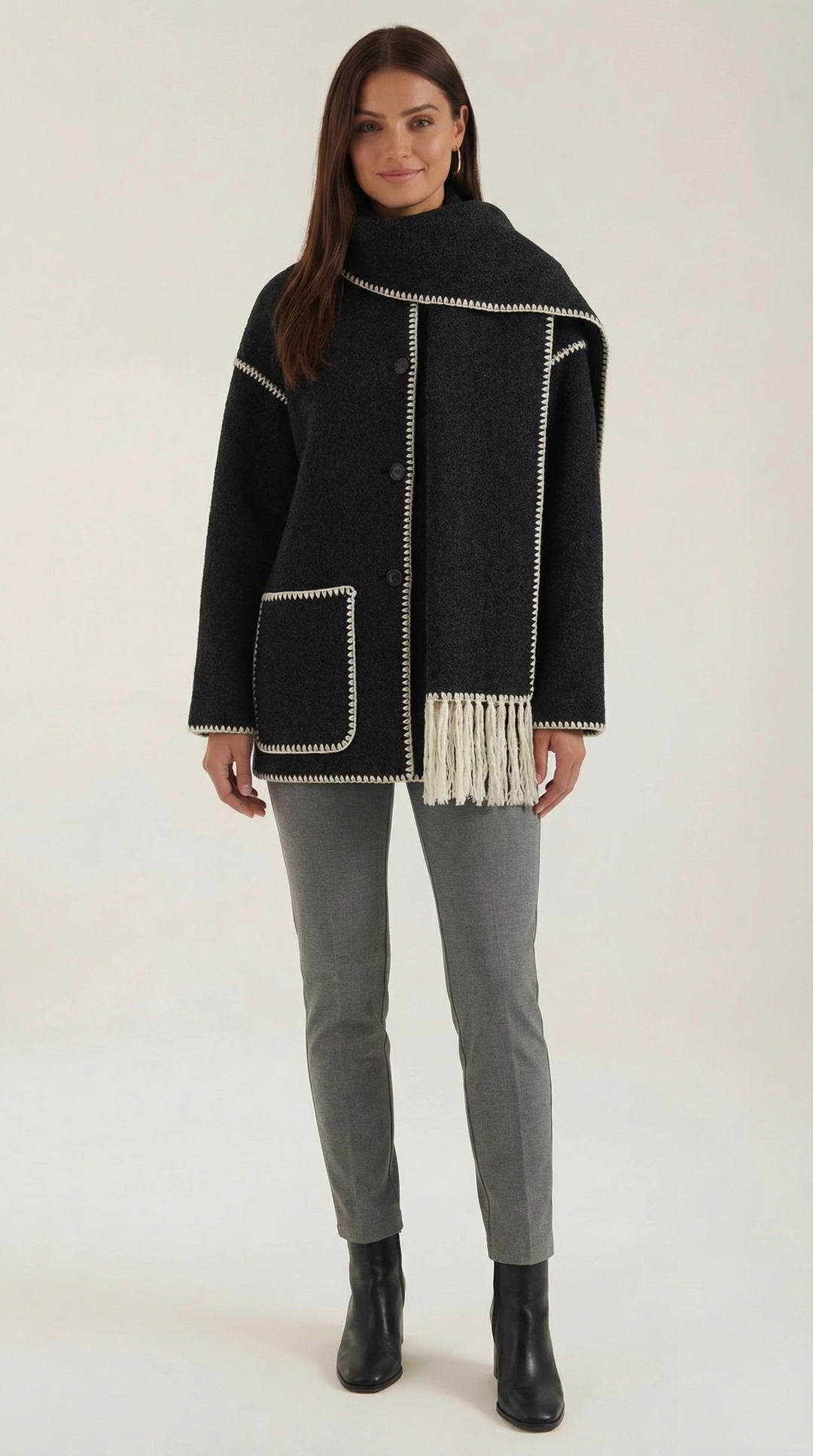 Catherine jas met contrast sjaal