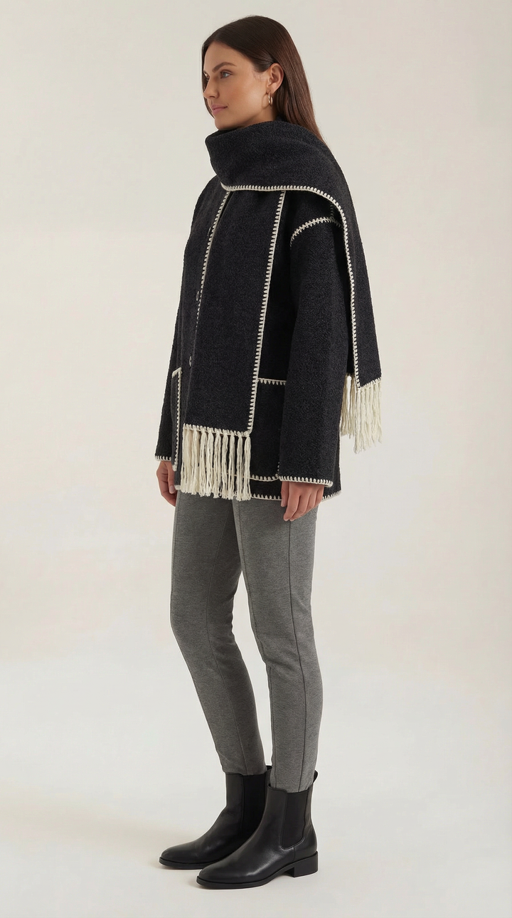 Catherine jas met contrast sjaal