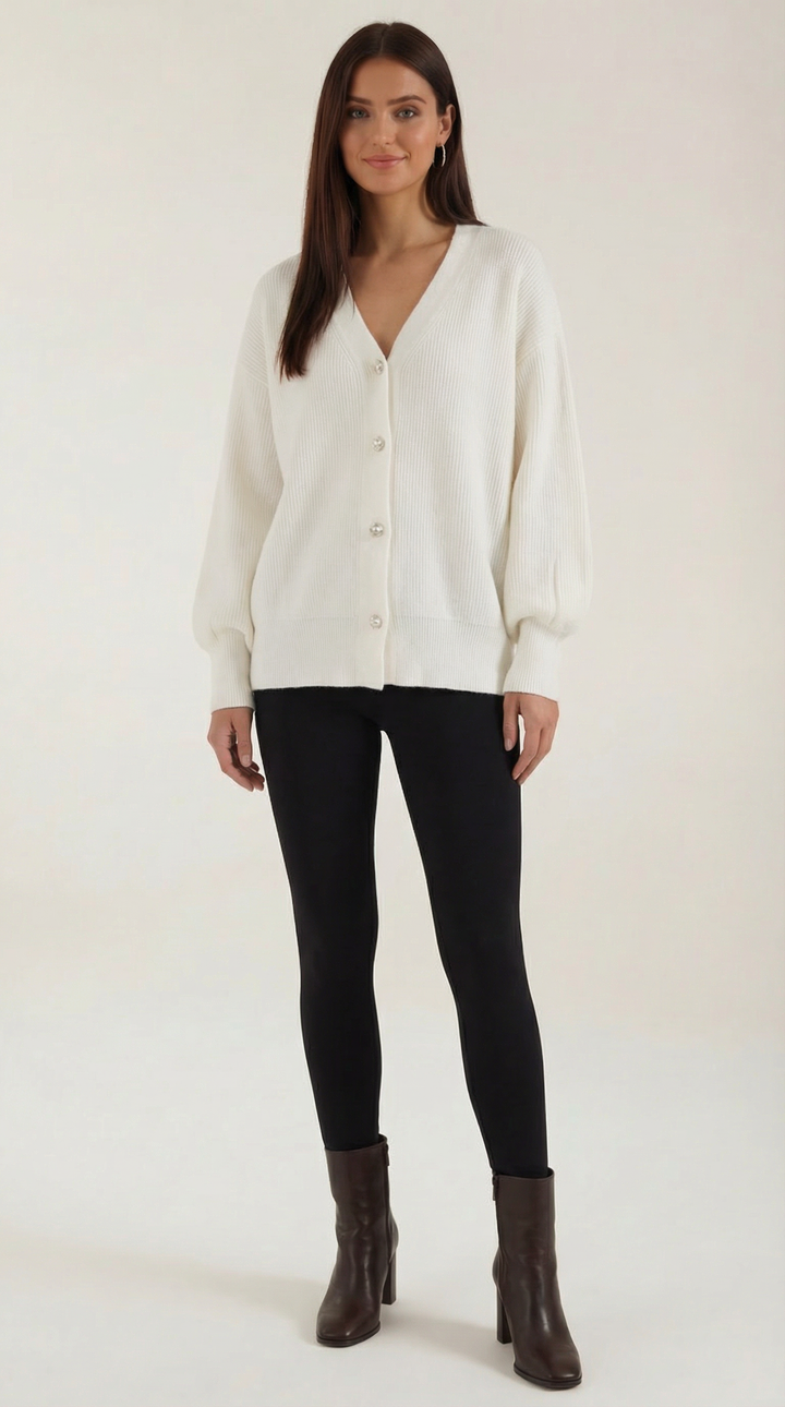 Cindy Gebreide Cardigan met Moerbeiknopjes